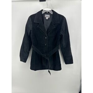 Highway Black Suede Leather Belted Jacket Womens Medium 3 Button Jacket